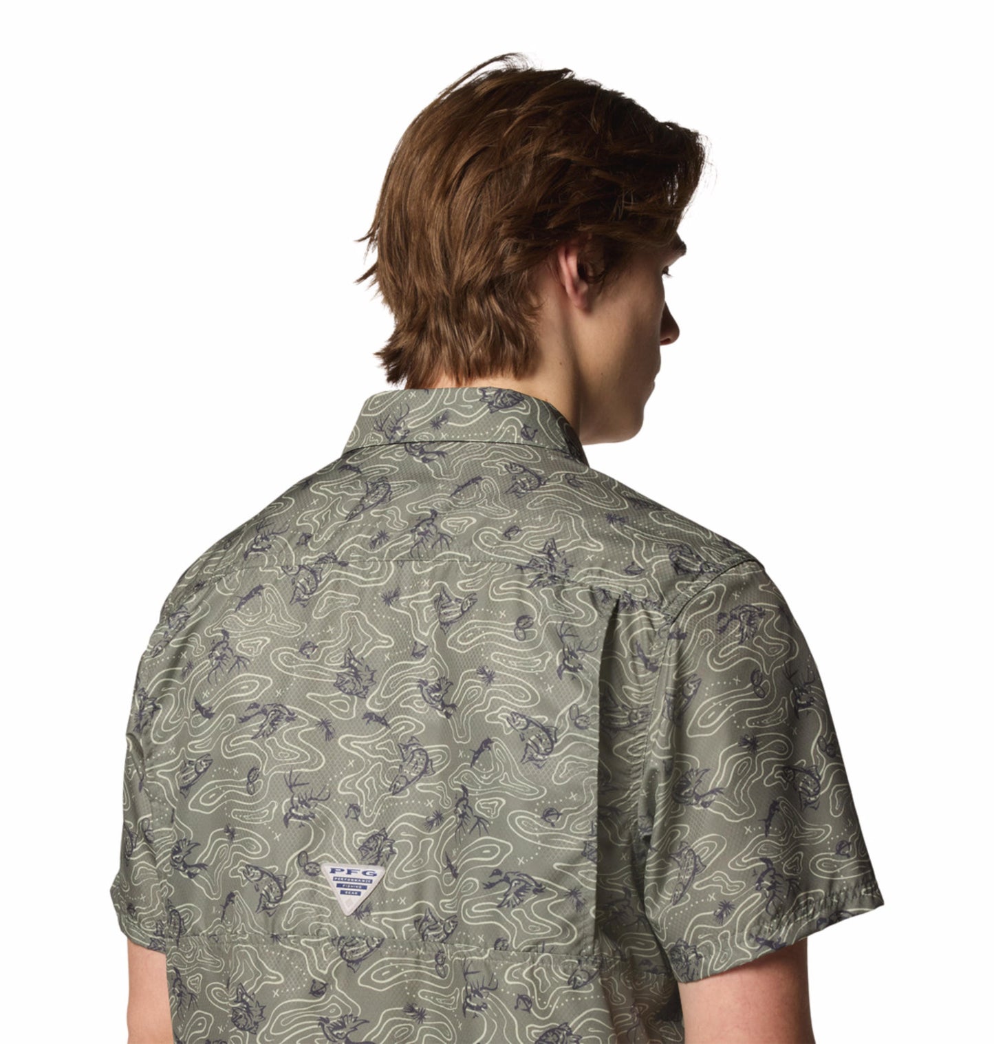 Columbia Mens Olive Omni-Wick Super Slack Tide Camp Shirt