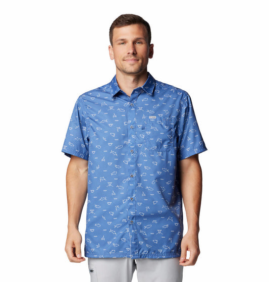 Columbia Mens Purple Super Slack Tide Camp Shirt