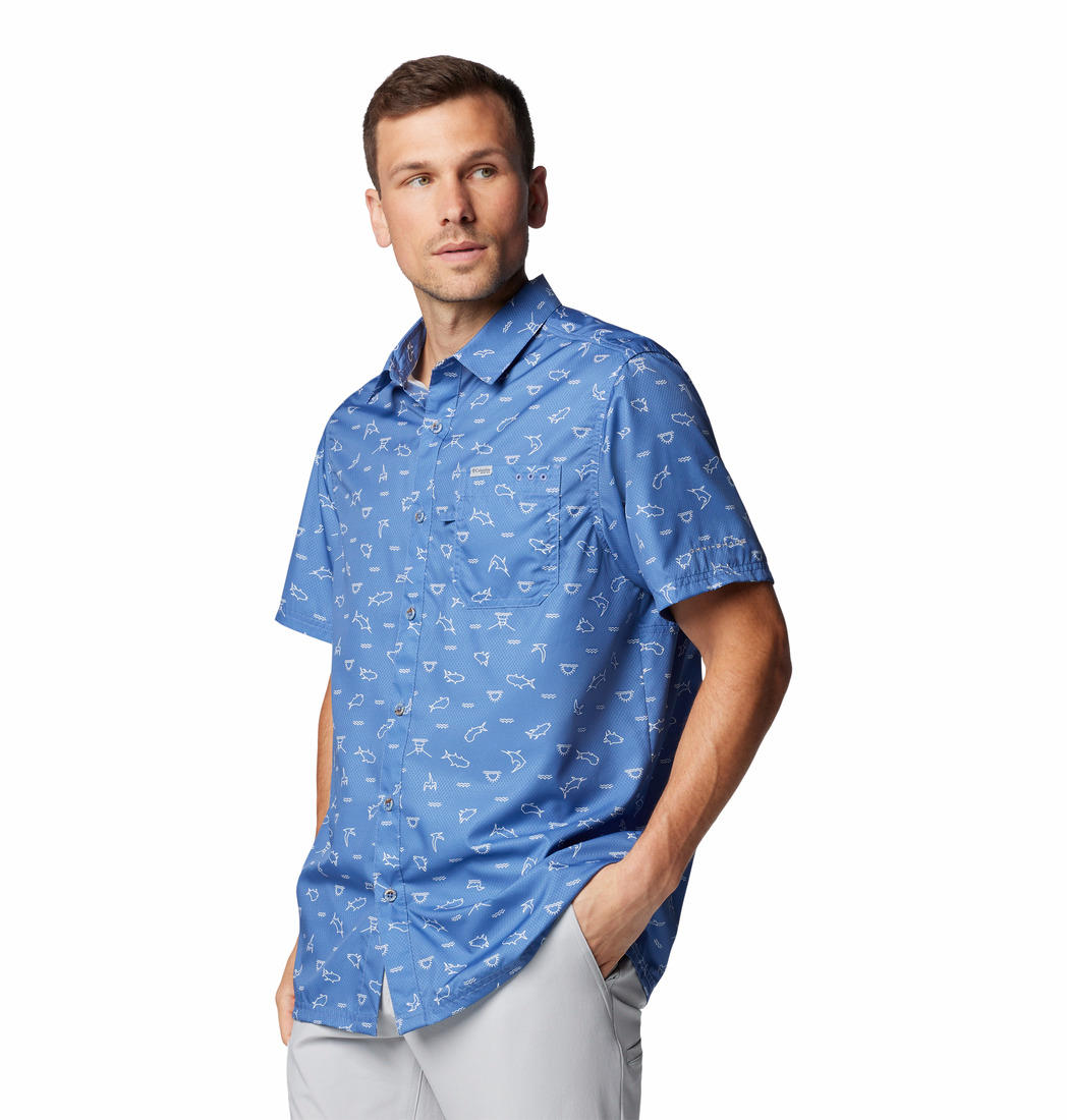 Columbia Mens Purple Super Slack Tide Camp Shirt
