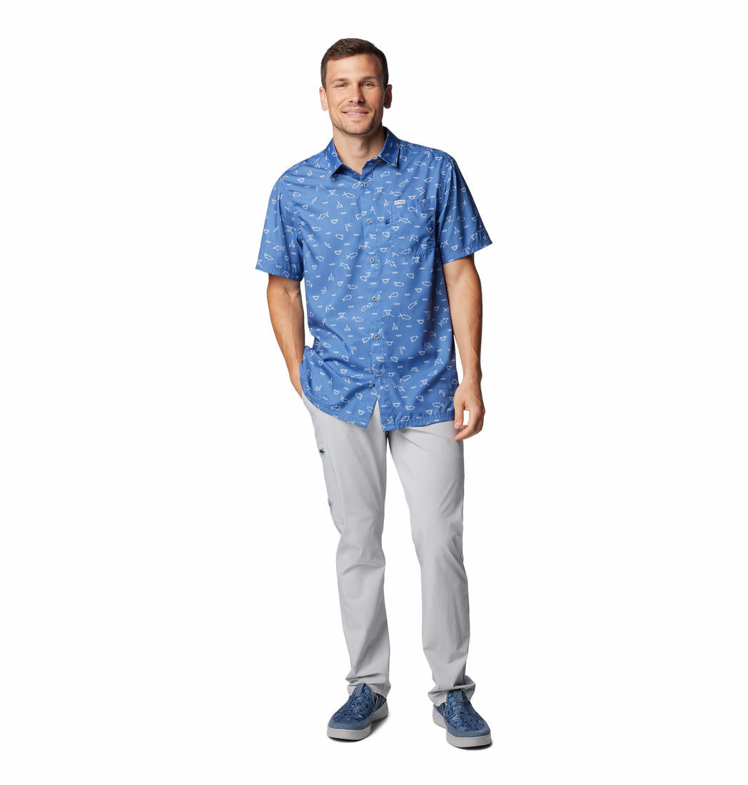 Columbia Mens Purple Super Slack Tide Camp Shirt