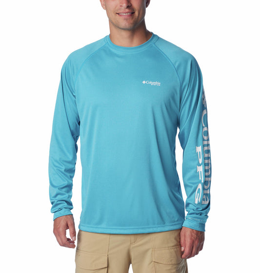 Columbia Mens Blue Omni Wick Terminal Tackle Heather Long Sleeve Tshirt