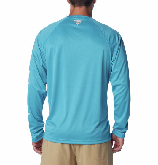 Columbia Mens Blue Omni Wick Terminal Tackle Heather Long Sleeve Tshirt