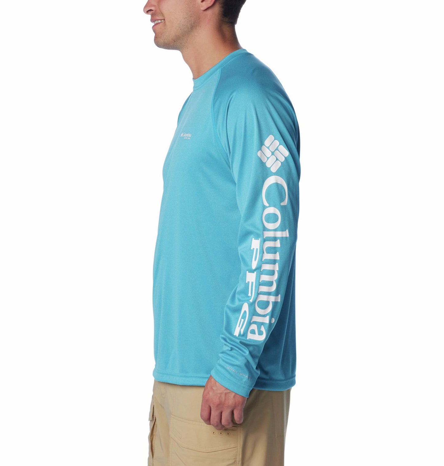 Columbia Men Blue Terminal Tackle Heather LS Shirt (Sun Protection)