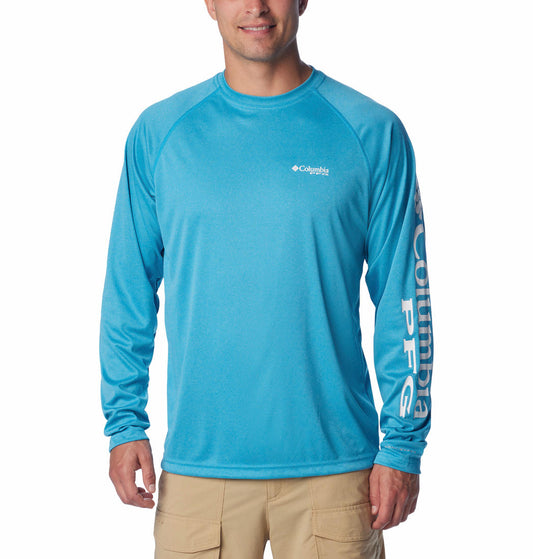 Columbia Mens Blue Omni Wick Terminal Tackle Heather Long Sleeve Tshirt