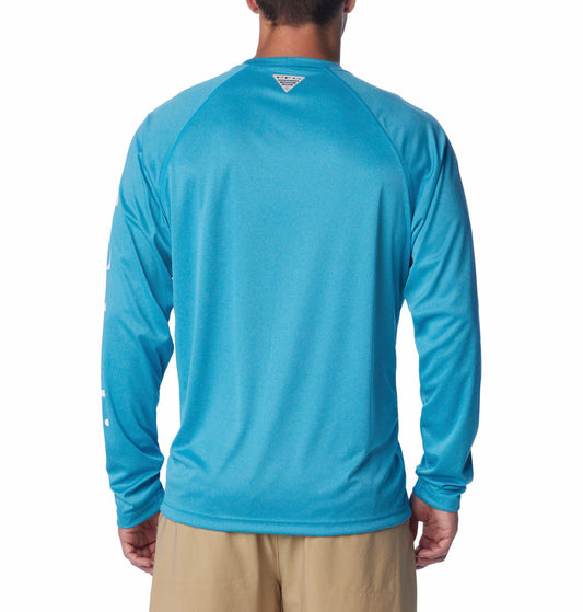 Columbia Mens Blue Omni Wick Terminal Tackle Heather Long Sleeve Tshirt