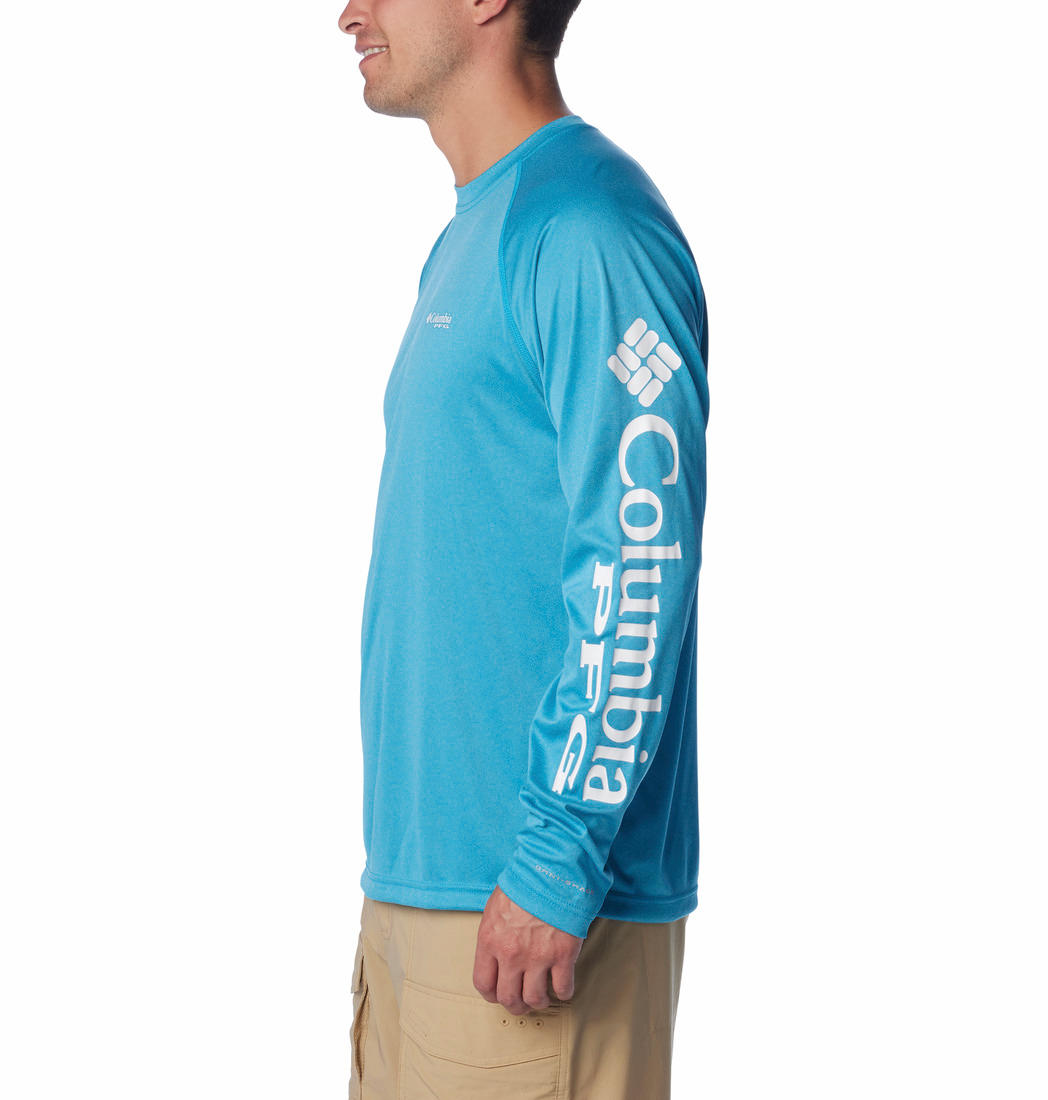 Columbia Mens Blue Omni Wick Terminal Tackle Heather Long Sleeve Tshirt