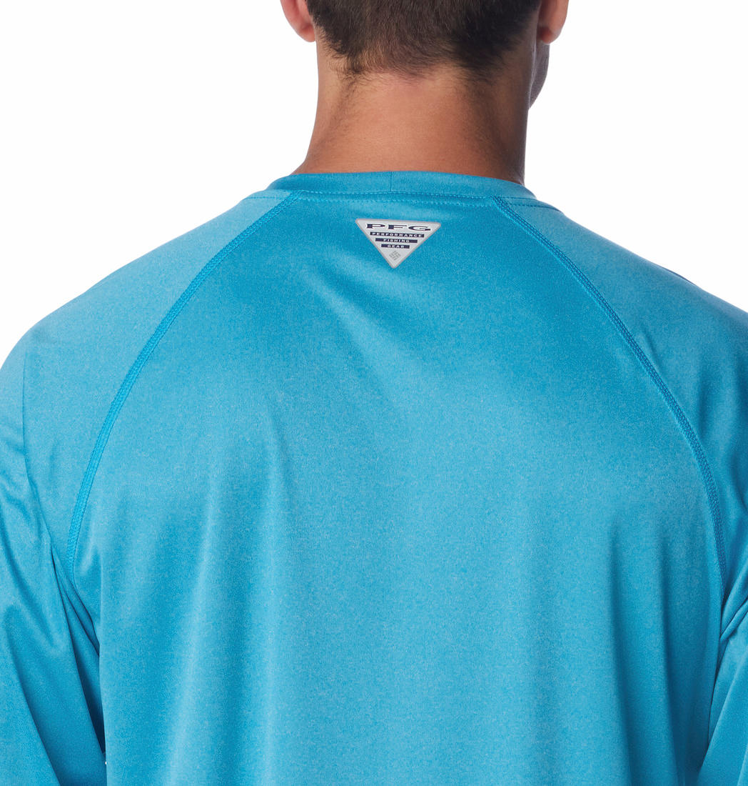 Columbia Mens Blue Omni Wick Terminal Tackle Heather Long Sleeve Tshirt