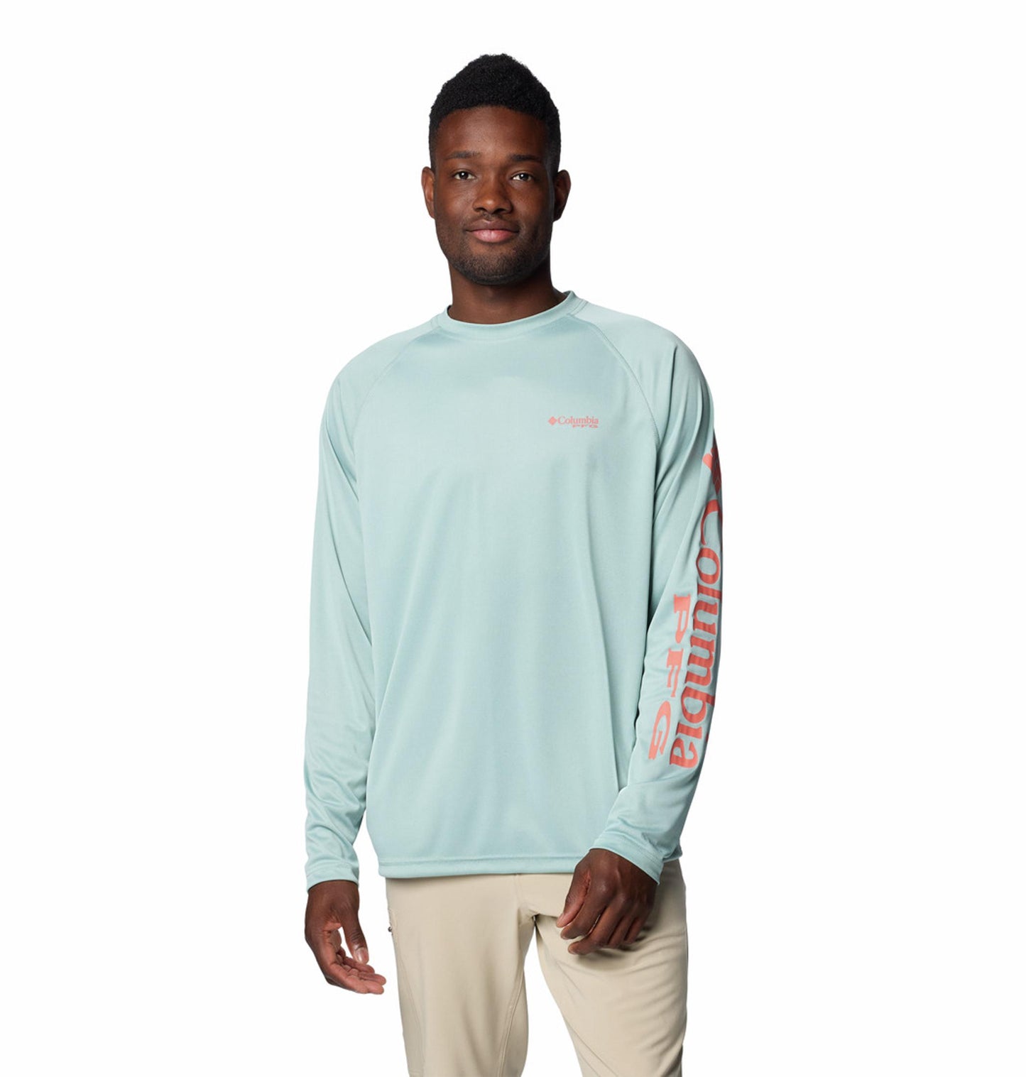 Columbia Men Blue Terminal Tackle Heather LS Shirt (Sun Protection)