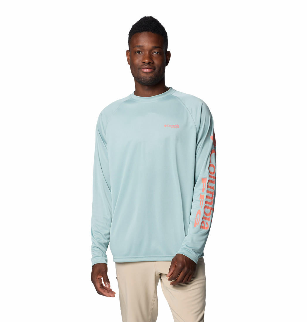 Columbia Mens Blue Omni Wick Terminal Tackle Heather Long Sleeve Tshirt