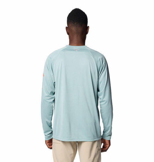 Columbia Mens Blue Omni Wick Terminal Tackle Heather Long Sleeve Tshirt
