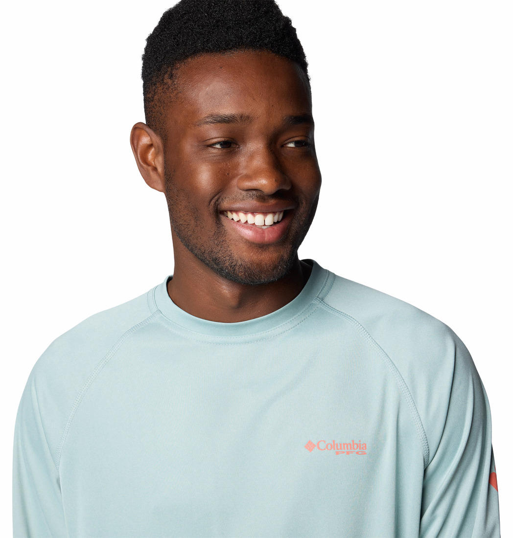 Columbia Mens Blue Omni Wick Terminal Tackle Heather Long Sleeve Tshirt