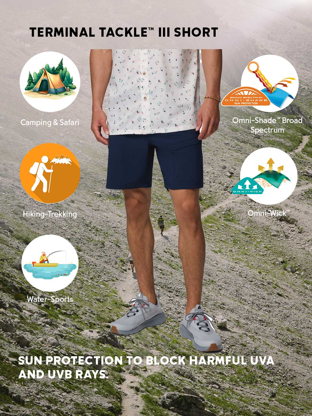 Columbia Men’s Navy Blue Omni-Shade Terminal Tackle III Outdoor Shorts