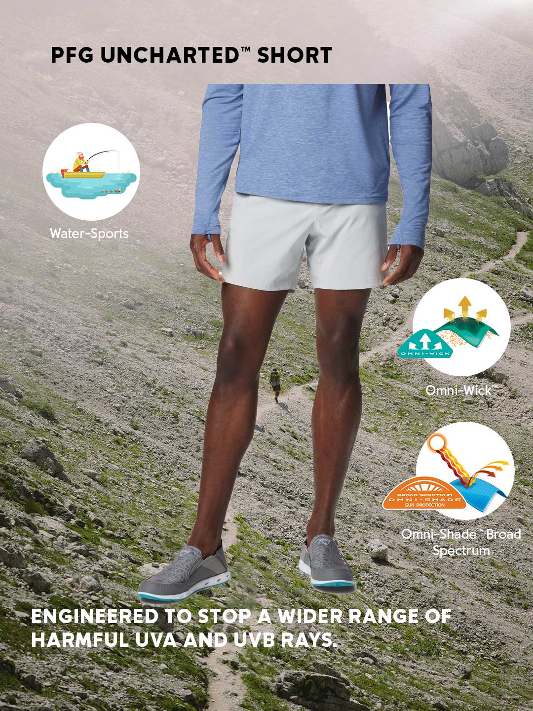 Columbia Men Light Grey Omni-Shade PFG Uncharted Short