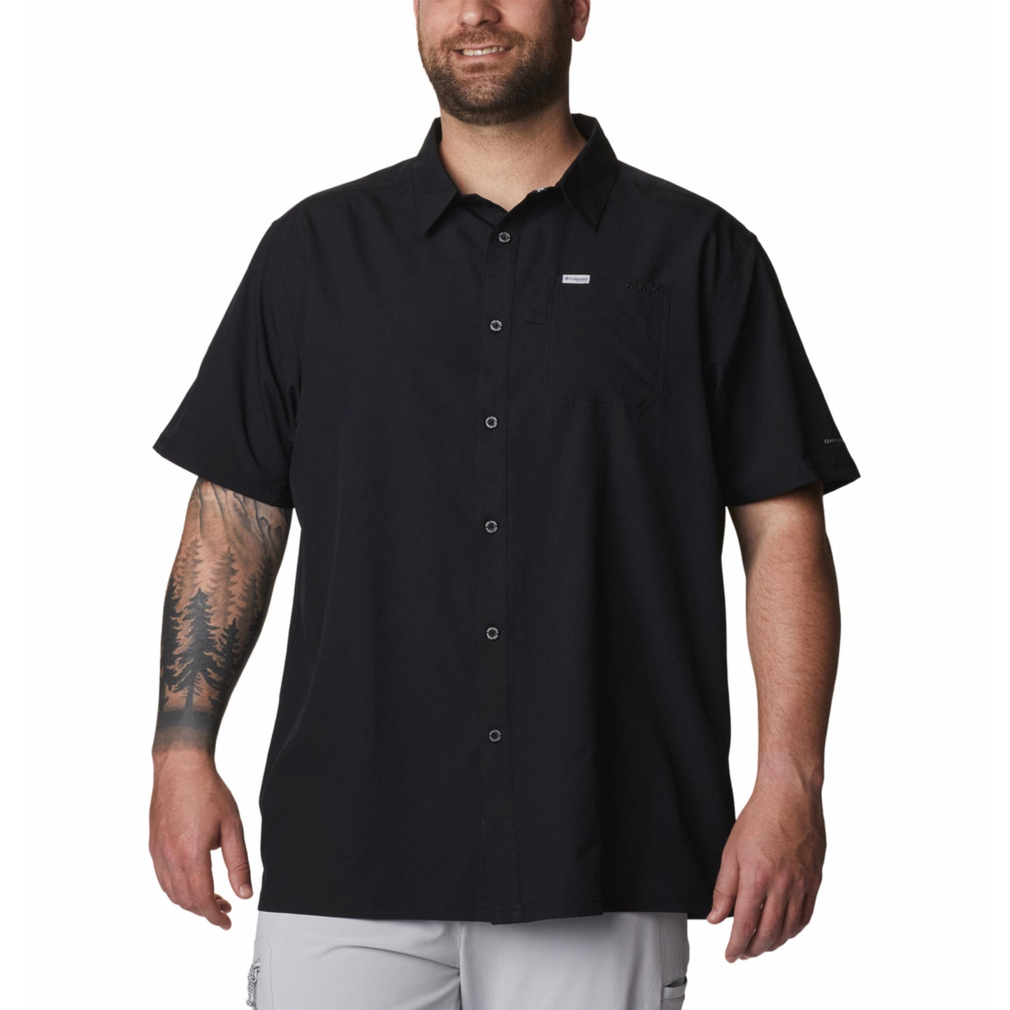 Columbia Men Black Omni-Shade Slack Tide Camp Shirt (Sun Protection)