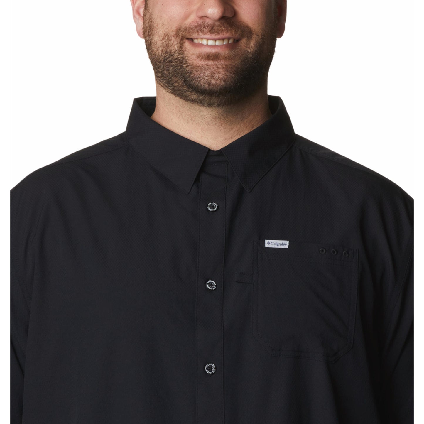 Columbia Men Black Omni-Shade Slack Tide Camp Shirt (Sun Protection)