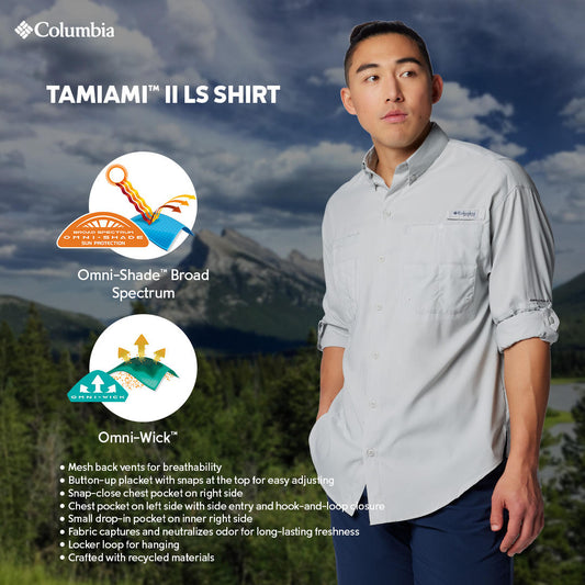 Columbia Mens Black Omni-Wick Tamiami II Long Sleeve Shirt