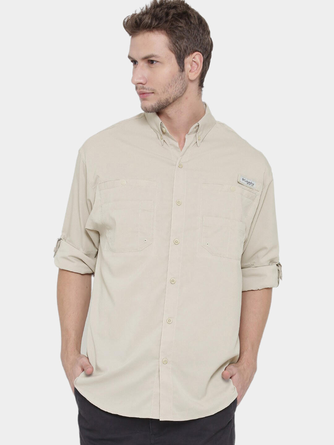 Columbia Men Beige Omni-Wick Tamiami II Long Sleeve Shirt