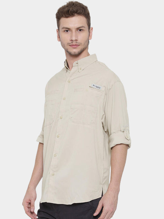 Columbia Men Beige Omni-Wick Tamiami II Long Sleeve Shirt