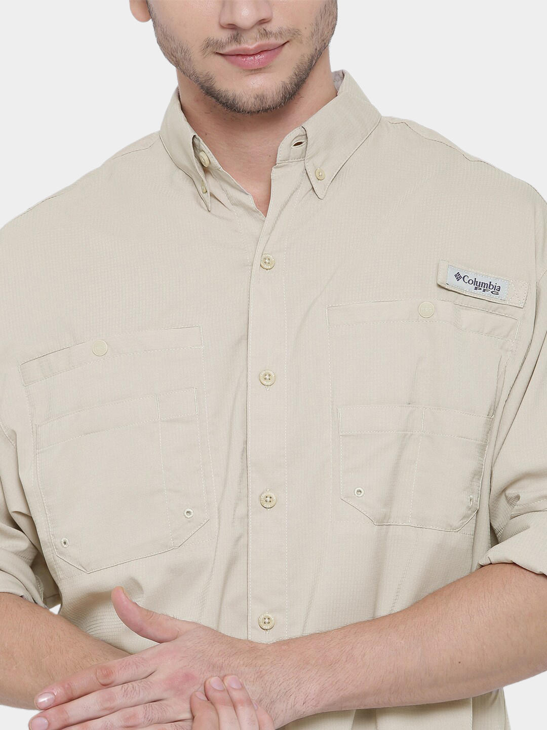 Columbia Men Beige Omni-Wick Tamiami II Long Sleeve Shirt