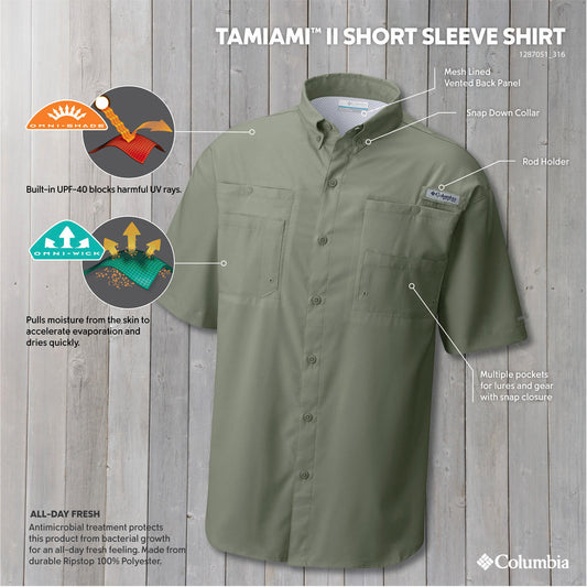 Columbia Mens Green Omni-Wick Tamiami II Short Sleeve Shirt