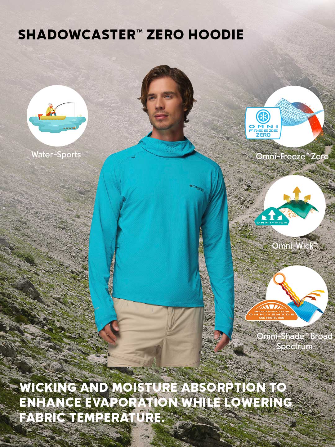 Columbia Men Blue Omni-Freeze Shadowcaster Zero Hoodie