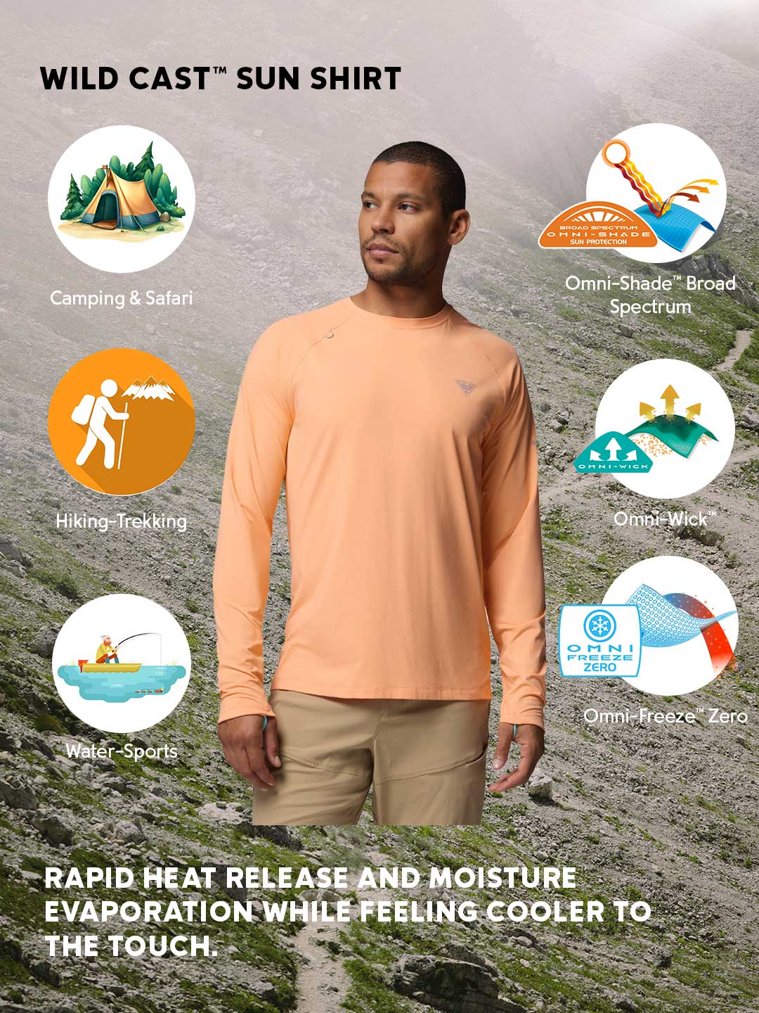 Columbia Men Peach Omni-Freeze Wild Cast Sun Tshirt