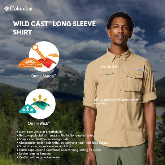 Columbia Mens Beige Omni-Shade Wild Cast Long Sleeve Shirt