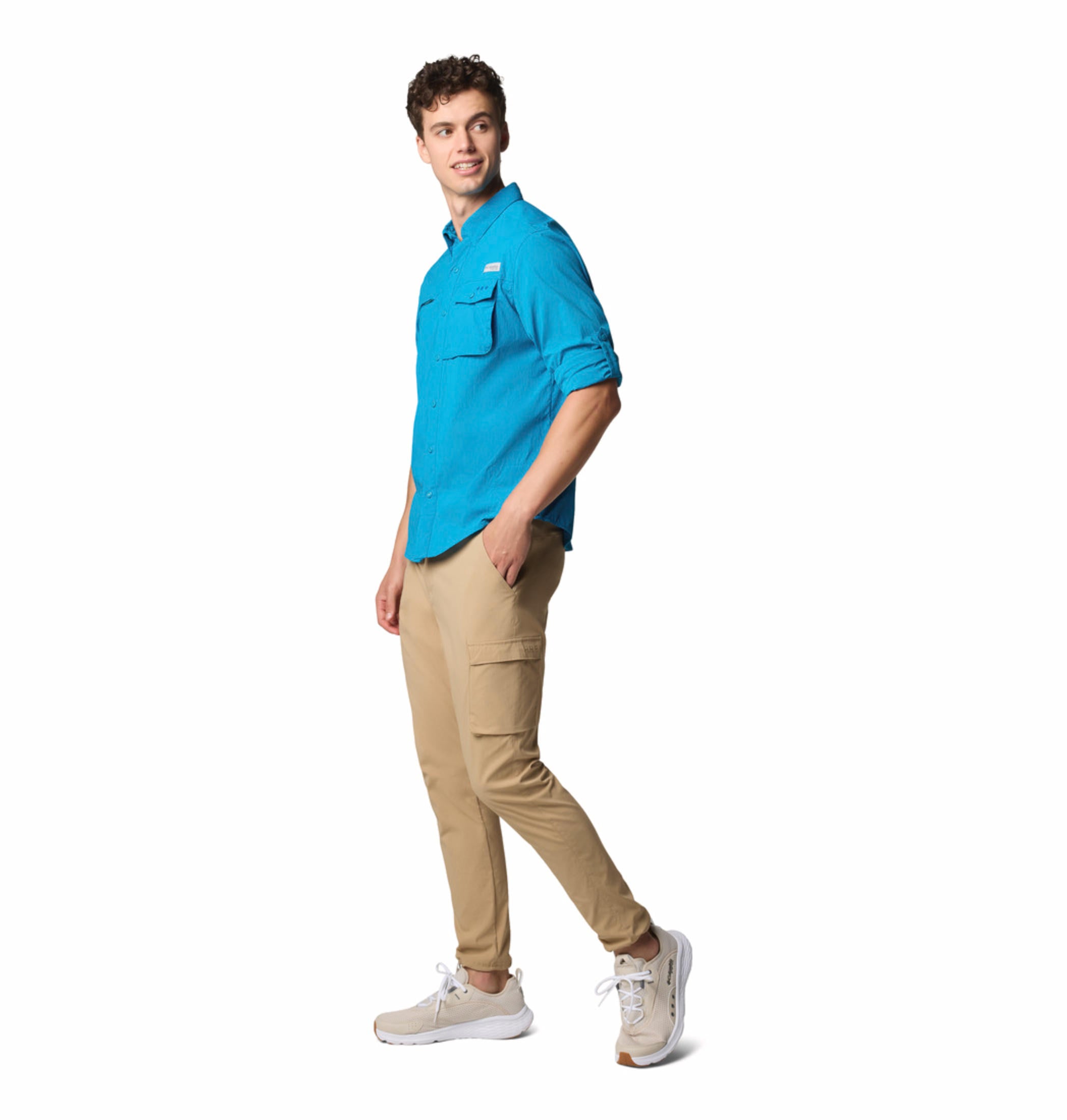 A Men Wearing Columbia Men Blue Wild Cast Long Sleeve Shirt (Sun Protection)