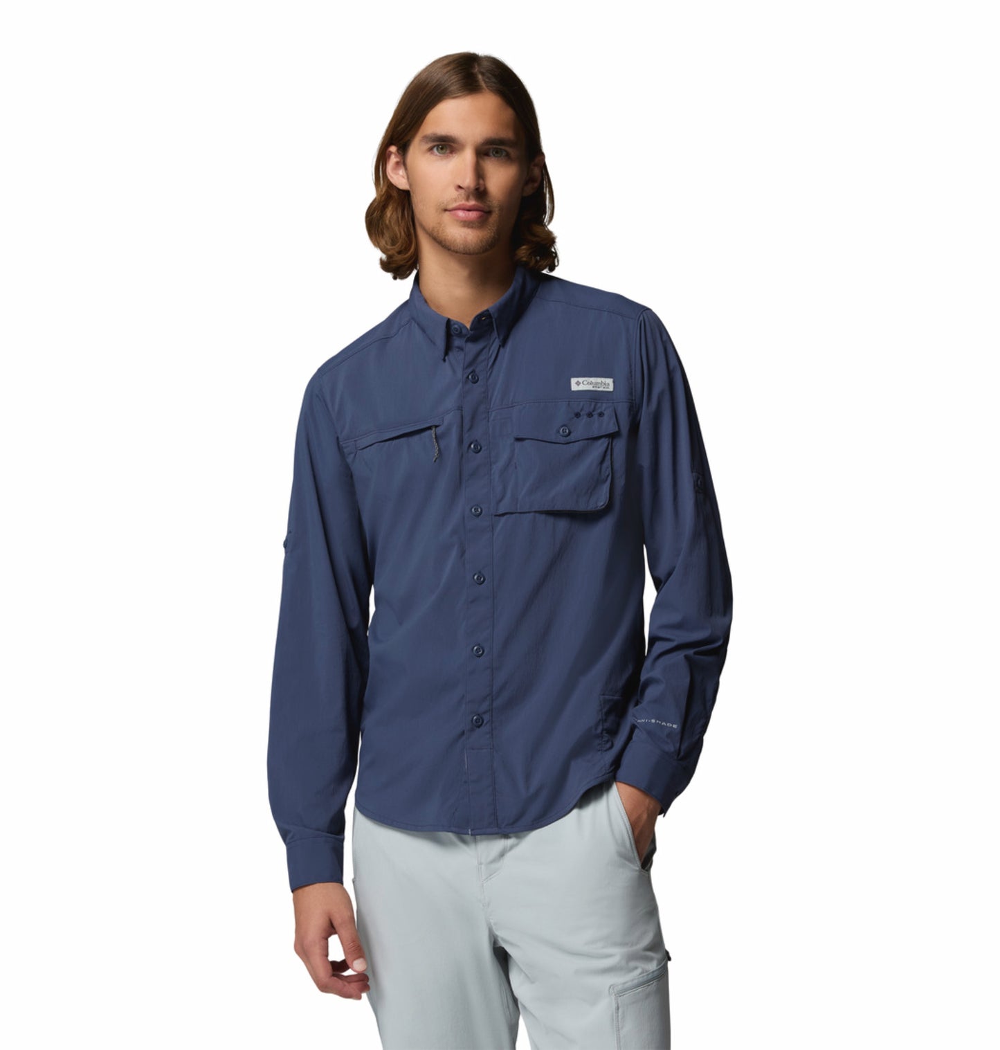 Columbia Men's Navy Blue Omni-Shade Long Sleeve Wild Cast Shirt