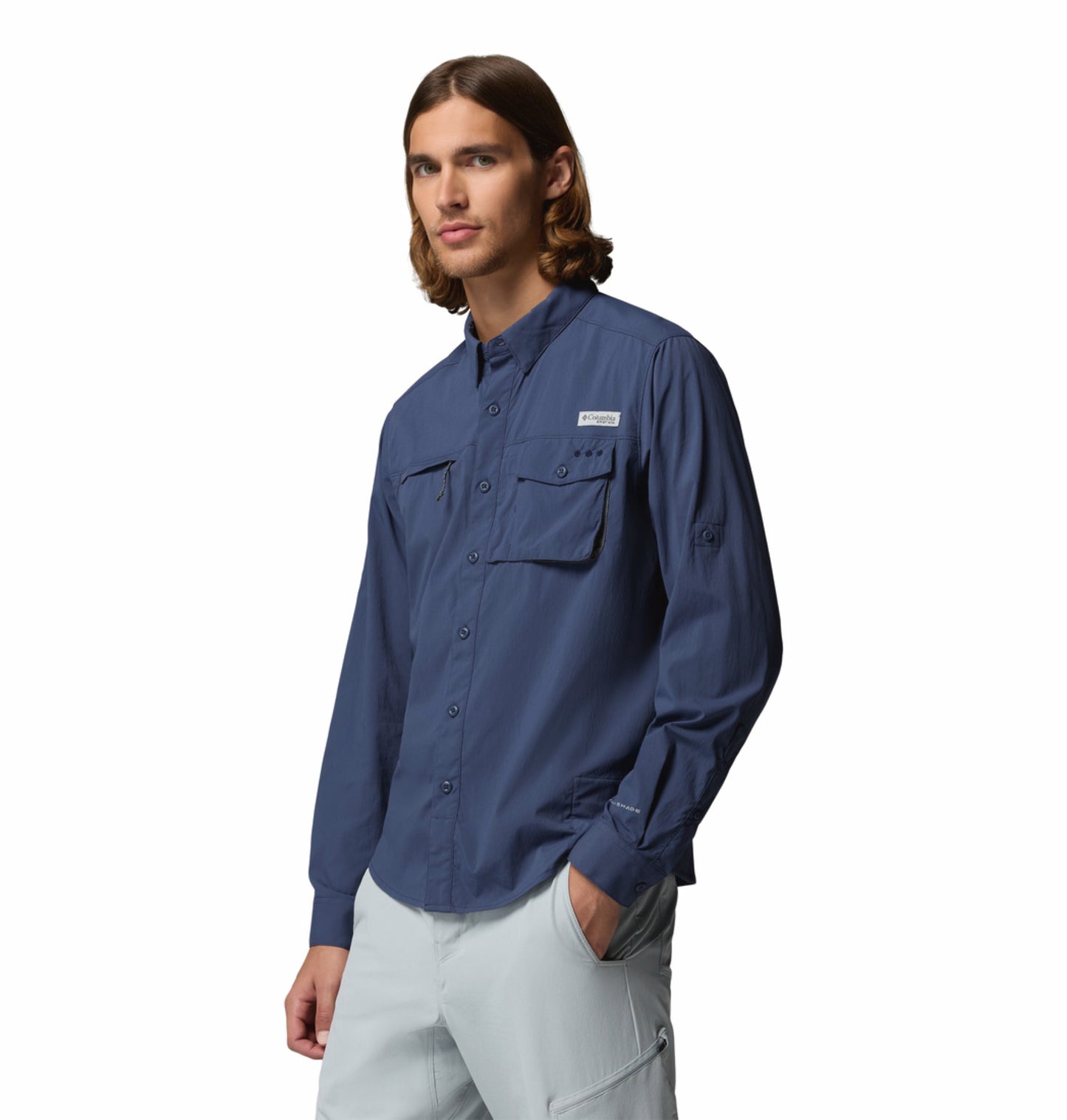 Columbia Men's Navy Blue Omni-Shade Long Sleeve Wild Cast Shirt