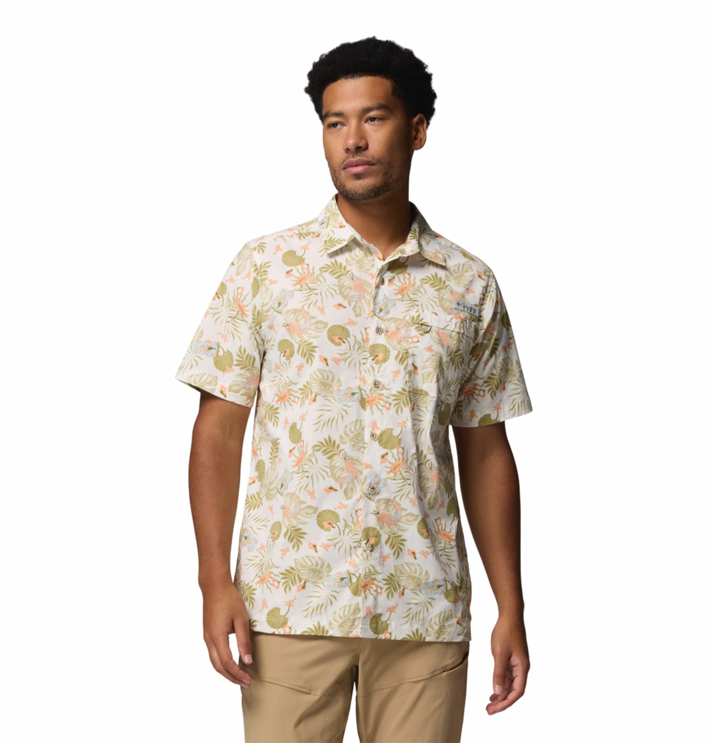 Columbia Men Off- White Wild Cast Camp Short Sleeve Shirt