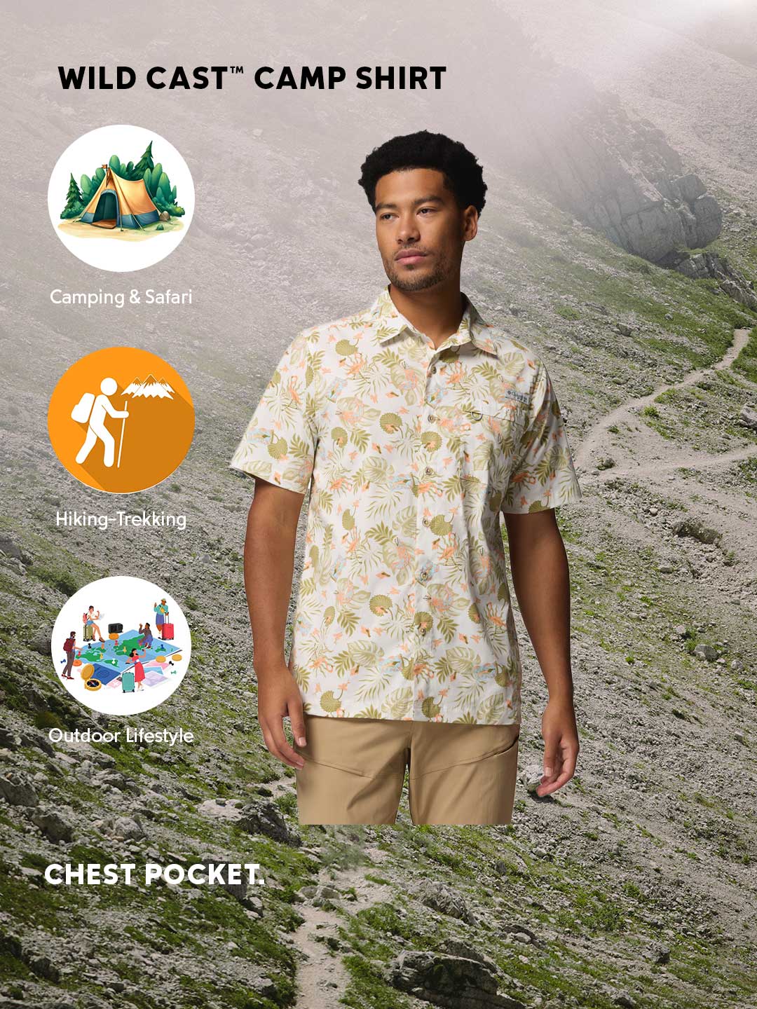 Columbia Men Off- White Wild Cast Camp Short Sleeve Shirt