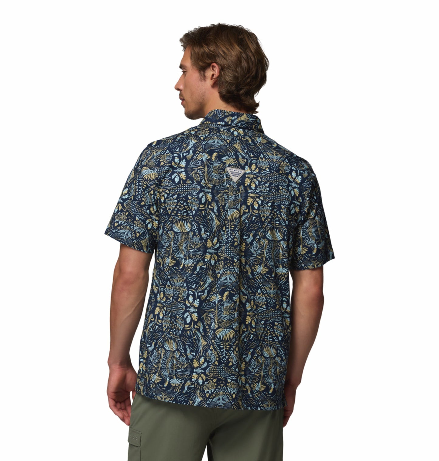Columbia Men Navy Blue Wild Cast Camp Short Sleeve Shirt