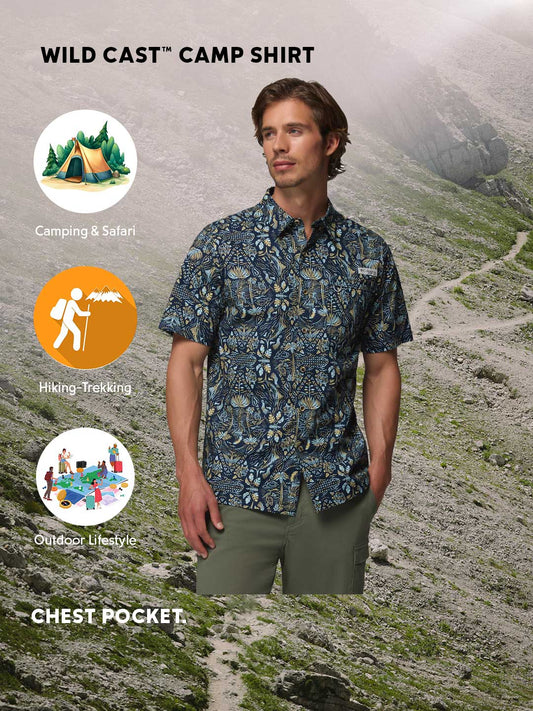Columbia Men Navy Blue Wild Cast Camp Short Sleeve Shirt