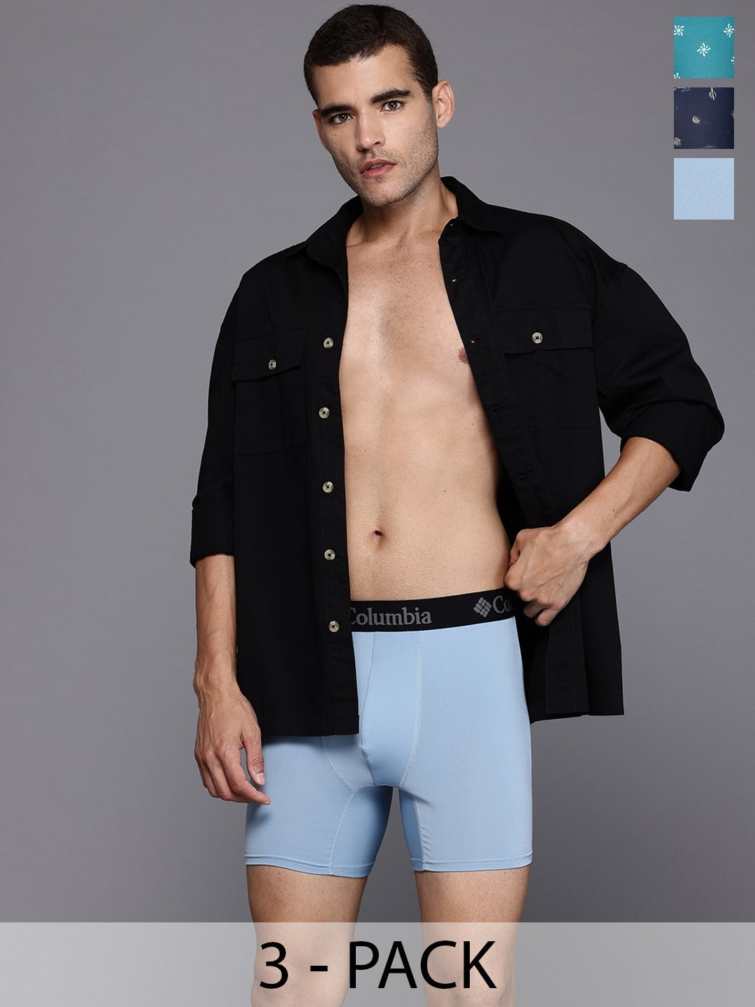 Columbia Men Blue Printed Polyester / Stretch 3 Pack Solid Boxer Brief (Non Returnable)