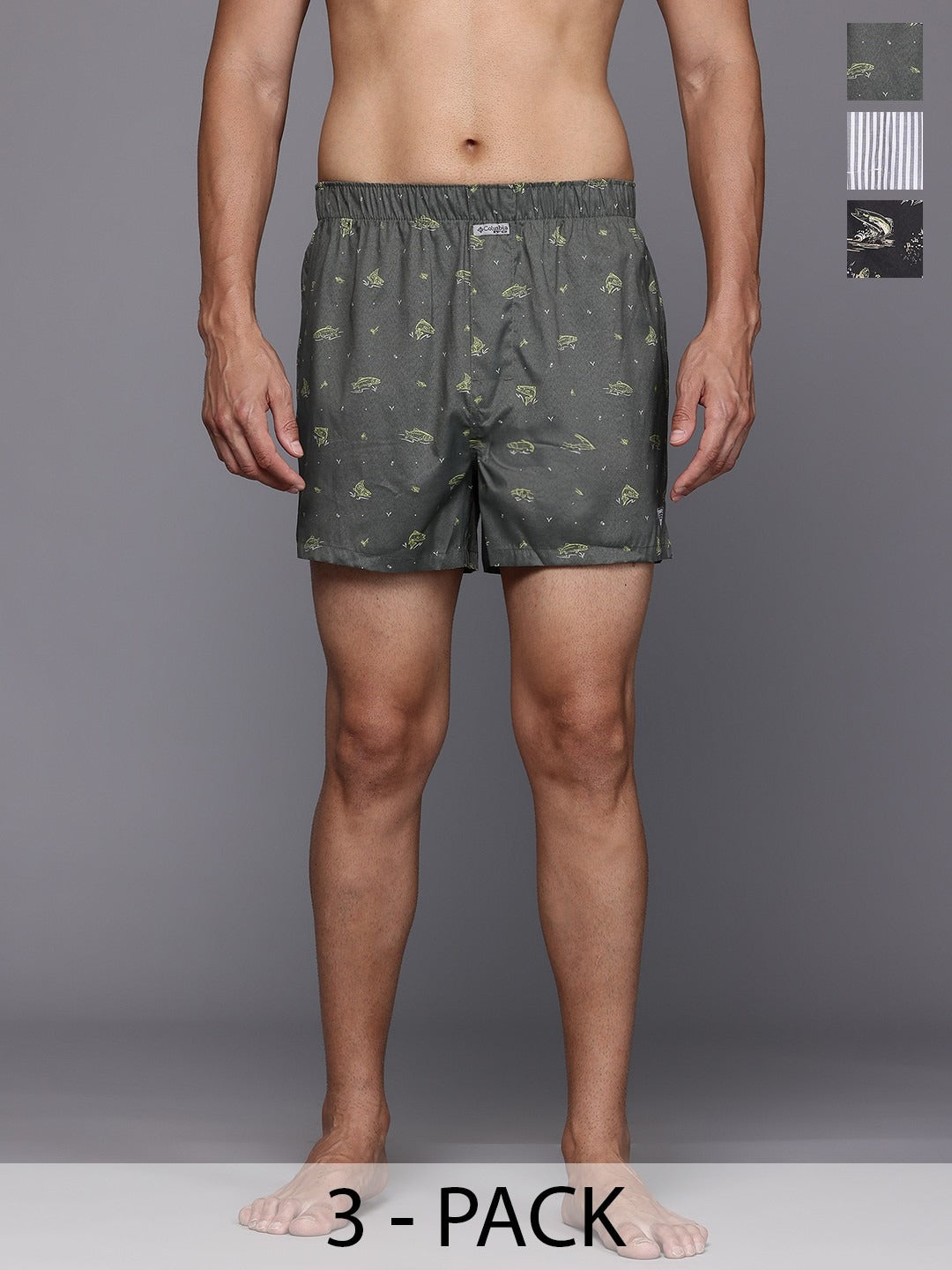 Columbia Men Black PFG 3 Pack Printed Woven Boxer (Non Returnable)