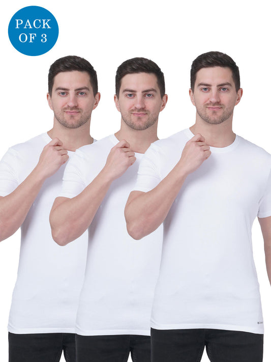 Columbia Men White 100% Pure Cotton Crew-Neck Classic Fit T-Shirt (Pack of 3)