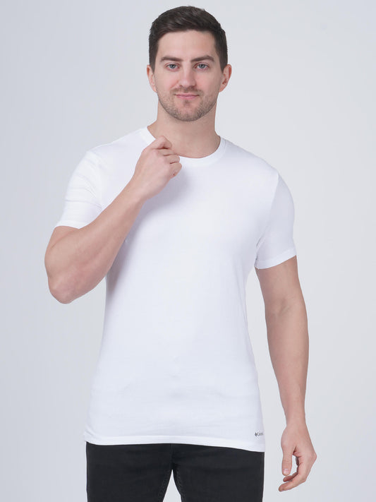 Columbia Men White 100% Pure Cotton Crew-Neck Classic Fit T-Shirt (Pack of 3)