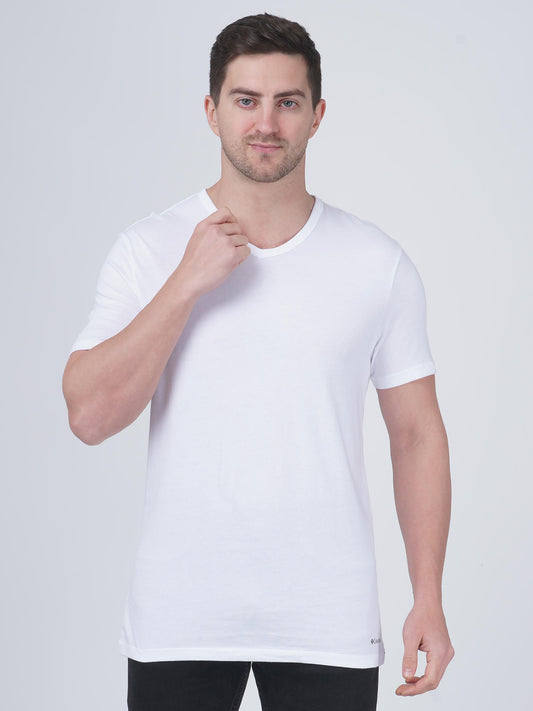 Columbia Men White Columbia Men 100% Pure Cotton V-Neck Classic Fit T-Shirts (Pack Of 3)