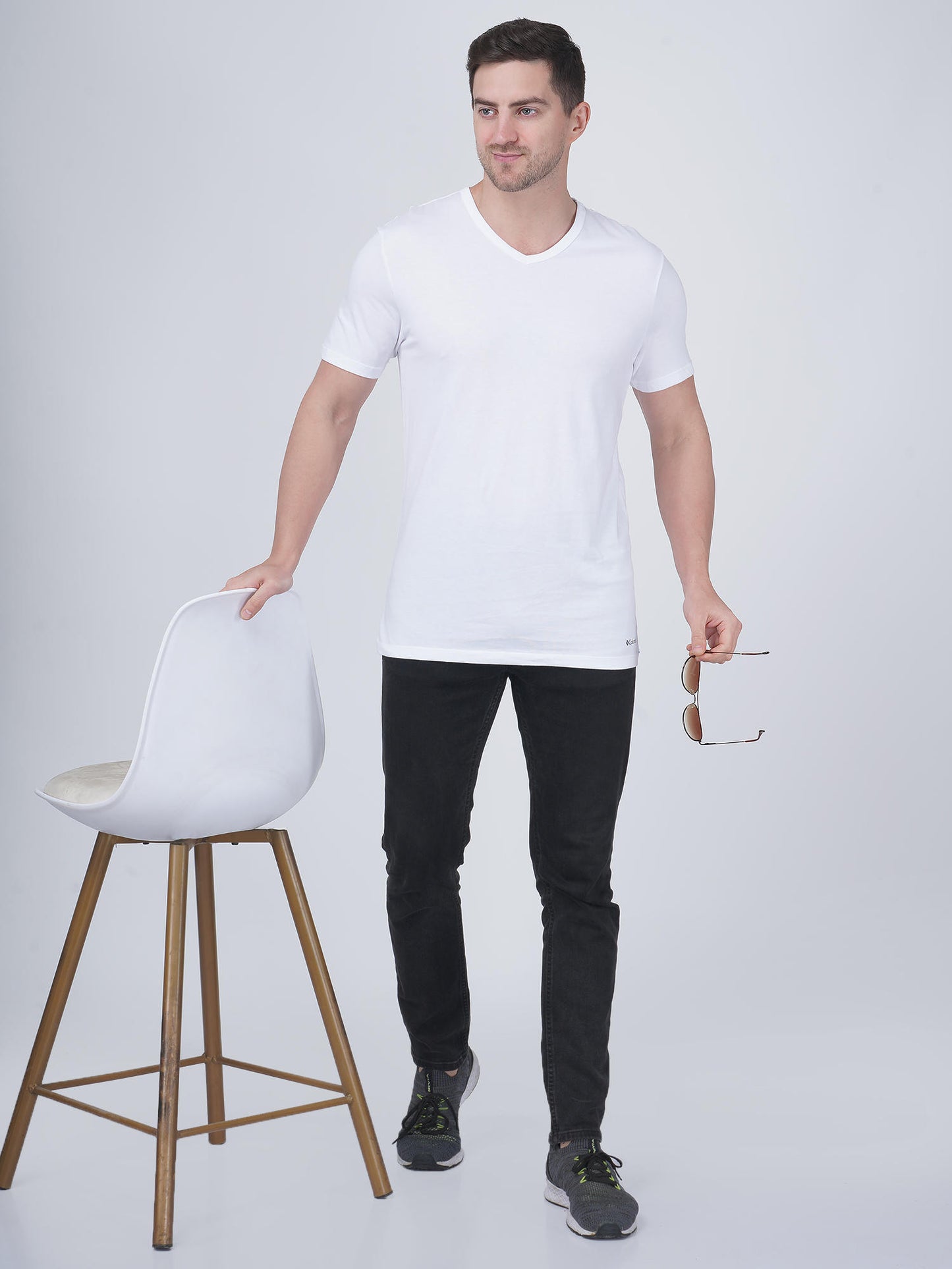 Columbia Men White Columbia Men 100% Pure Cotton V-Neck Classic Fit T-Shirts (Pack Of 3) (Non Returnable)