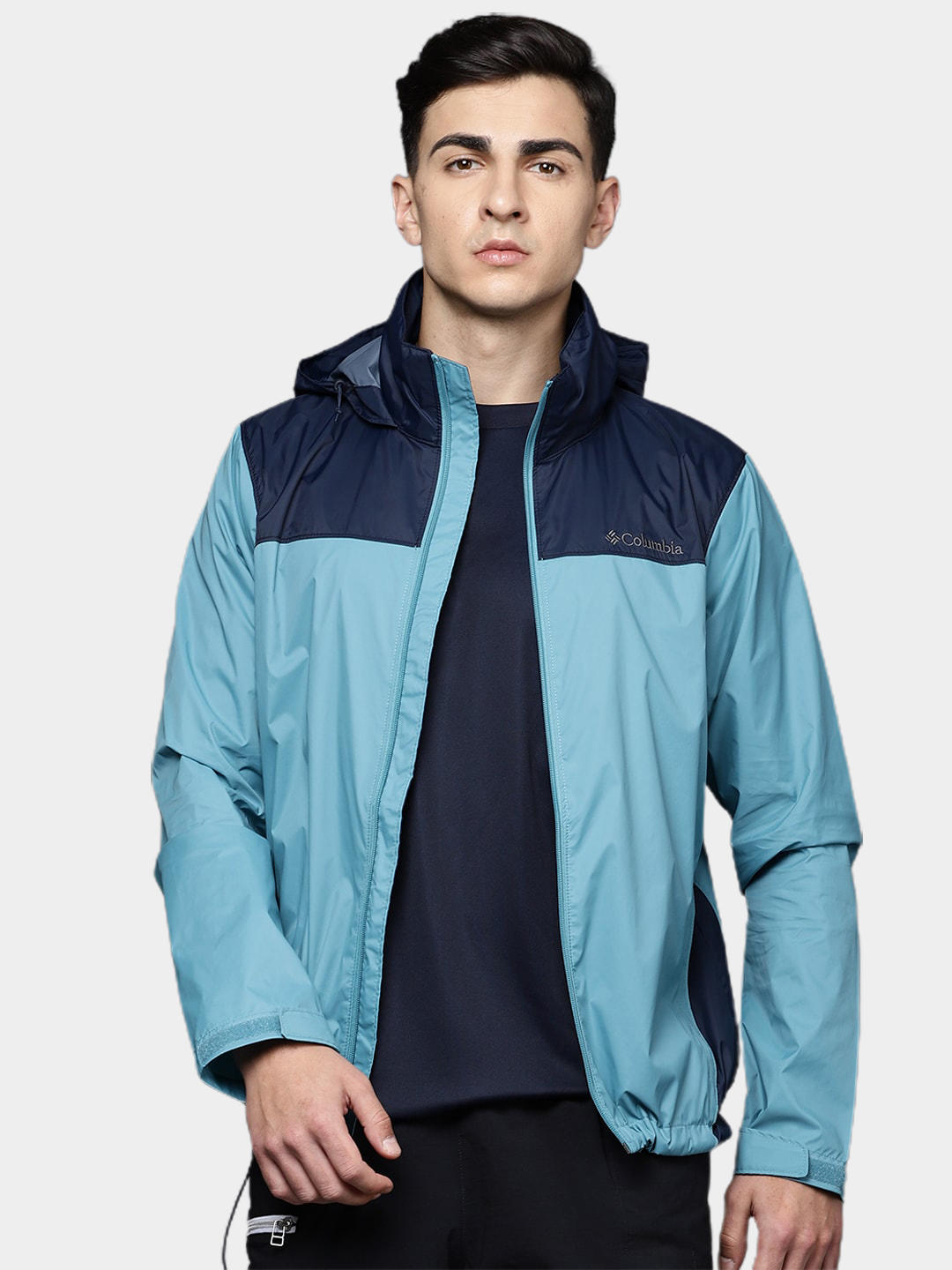 Columbia Men Navy Blue Omni-Shield Glennaker Lake Hooded Water Repellent Jacket