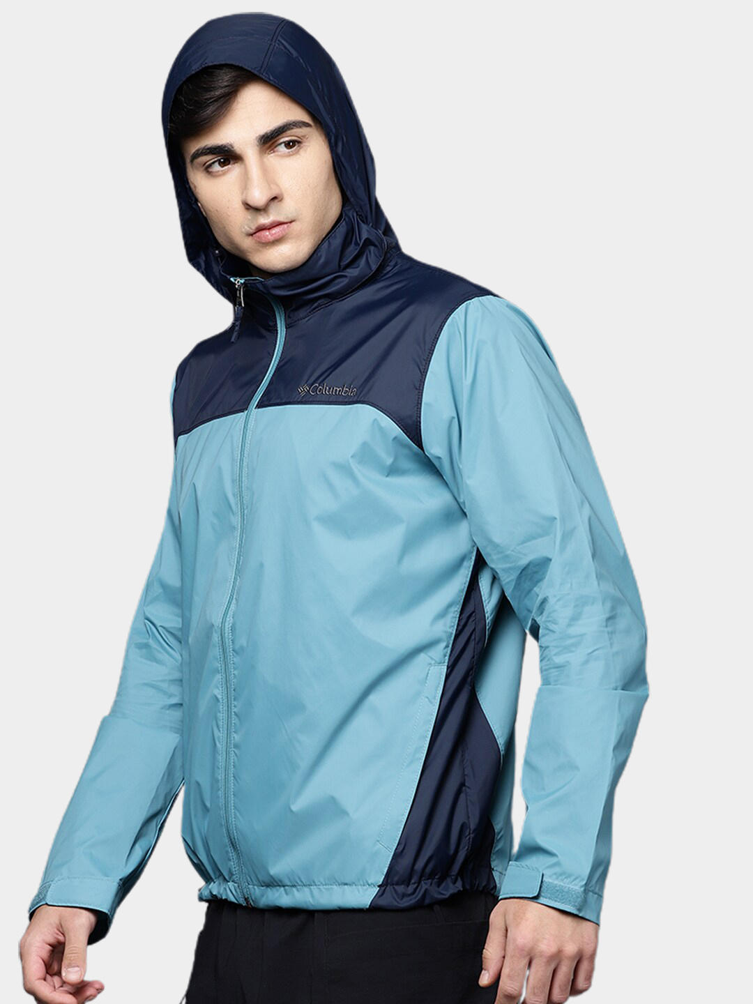 Columbia Men Navy Blue Omni-Shield Glennaker Lake Hooded Water Repellent Jacket