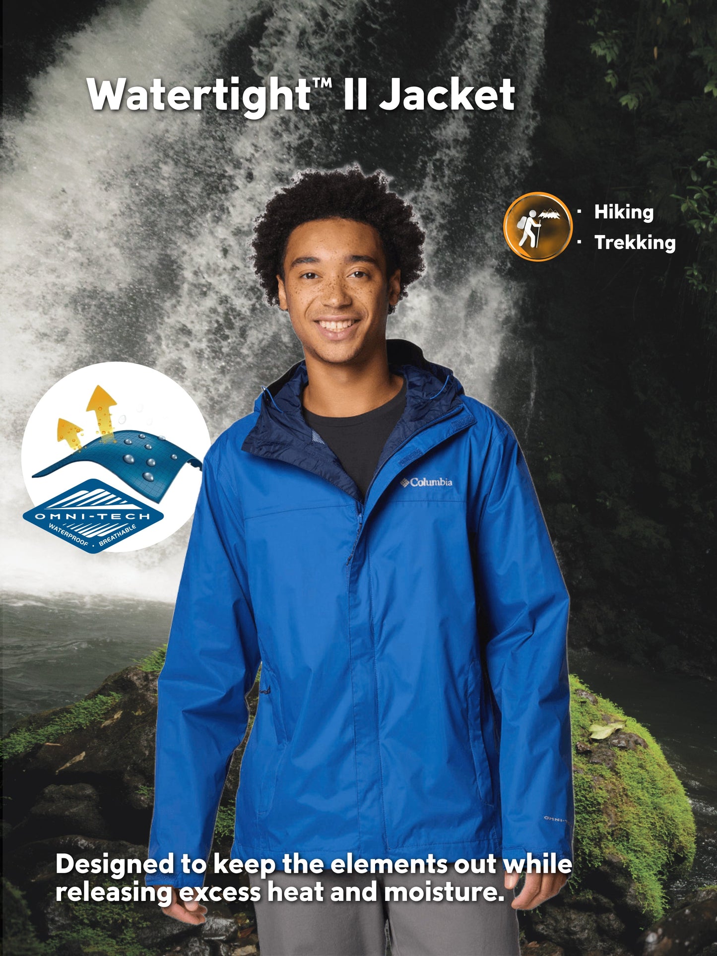 Columbia Men Blue Omni-Tech Watertight II Waterproof Lightweight Rain Jacket