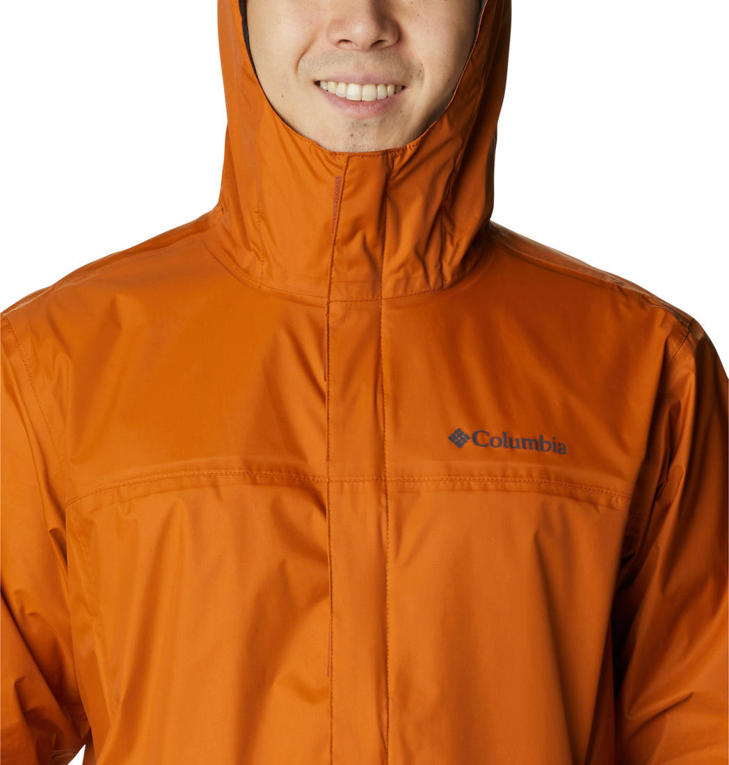 Columbia Men Orange Omni-Tech Watertight II Waterproof Hooded Rain Jacket