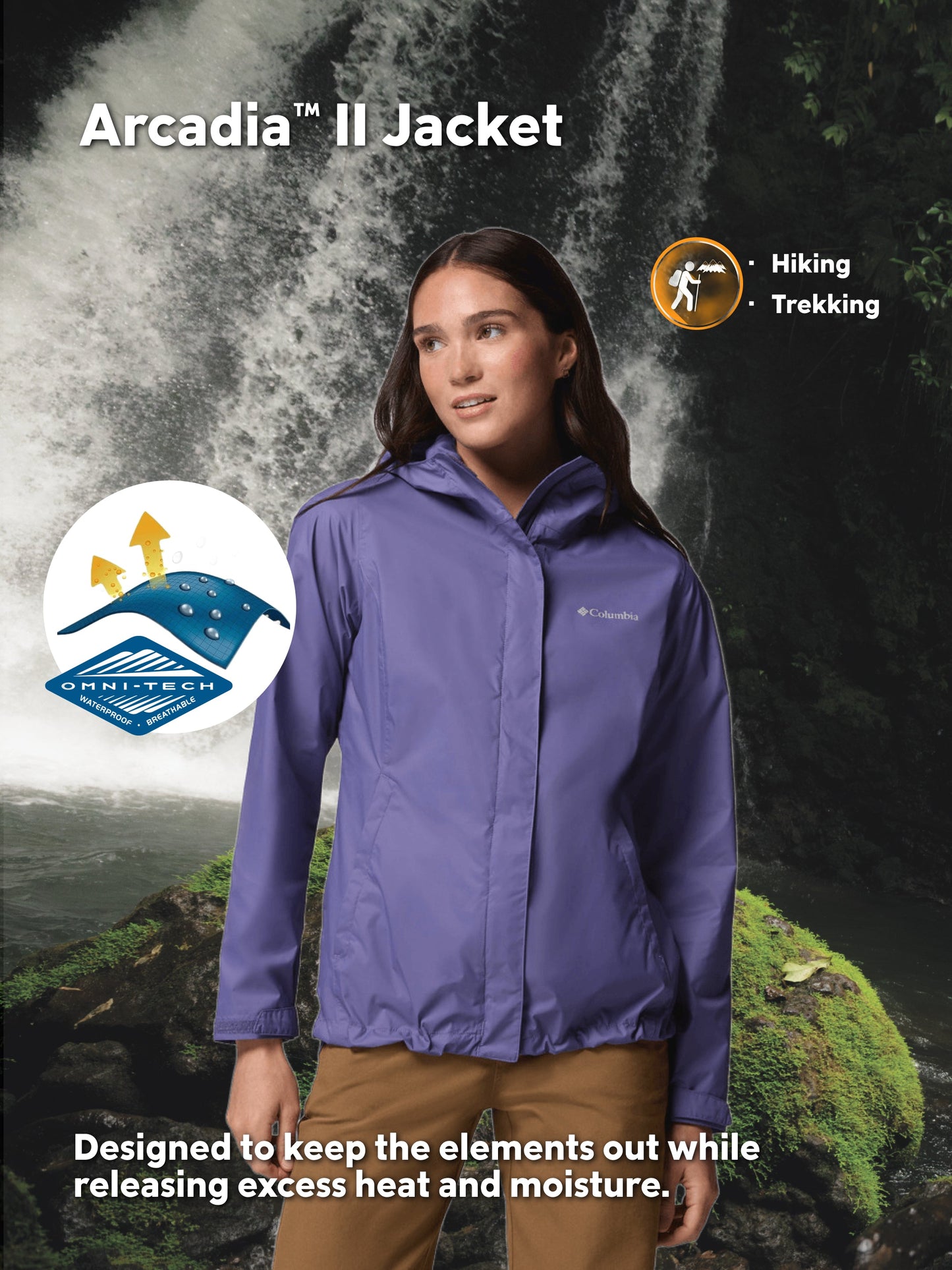 Columbia Women Purple Omni-Tech Arcadia II Lightweight Waterproof Rain Jacket