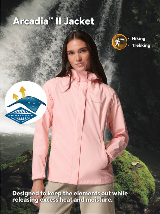 Columbia Women Pink Omni-Tech Arcadia II Lightweight Waterproof Rain Jacket