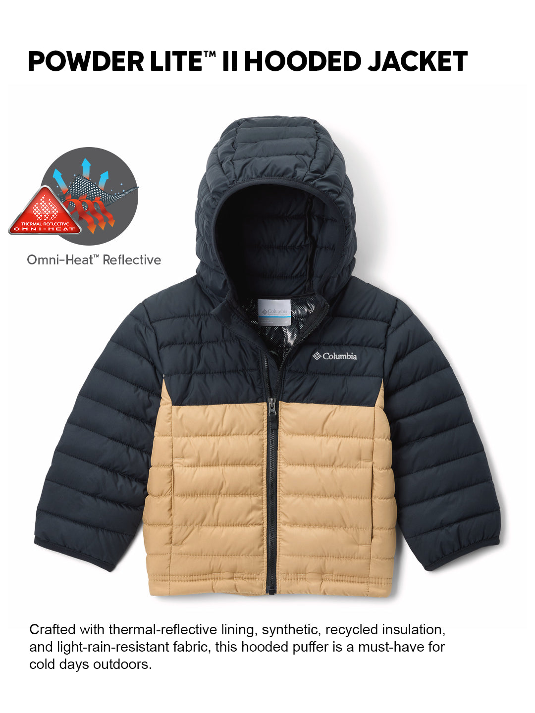 Columbia Kids Boys Brown OmniHeat Reflective Powder Lite II Down Jacket
