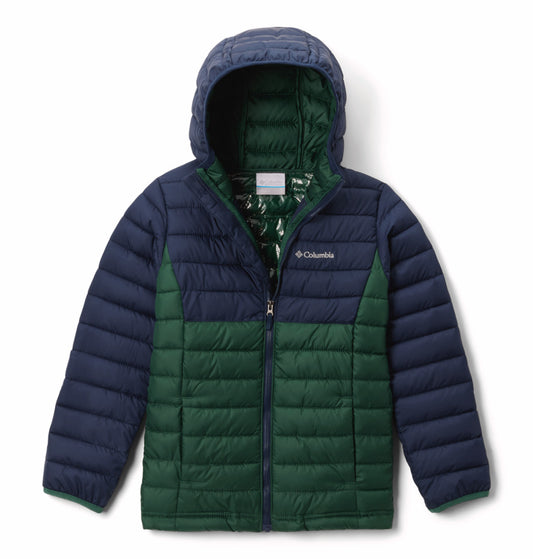 Columbia Kids Boys Green Omni-Heat Reflective Powder Lite II Hooded Down Jacket