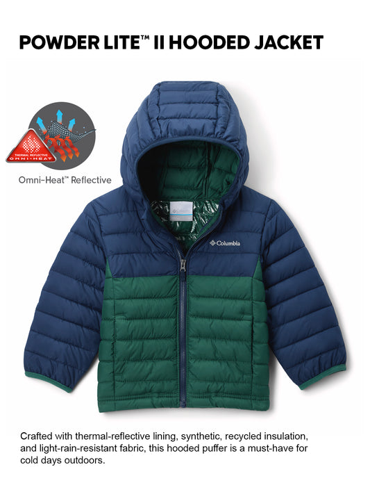 Columbia Kids Boys Green Omni-Heat Reflective Powder Lite II Hooded Down Jacket