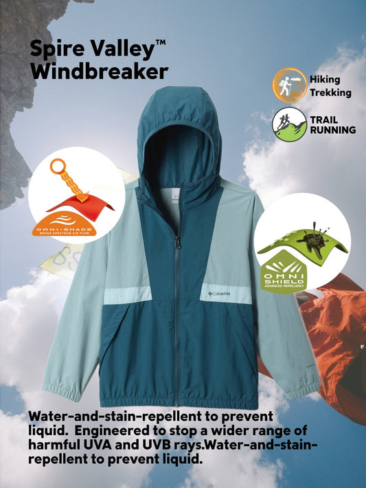 Columbia Kids Boys Blue Omni-Shade Spire Valley Windbreaker